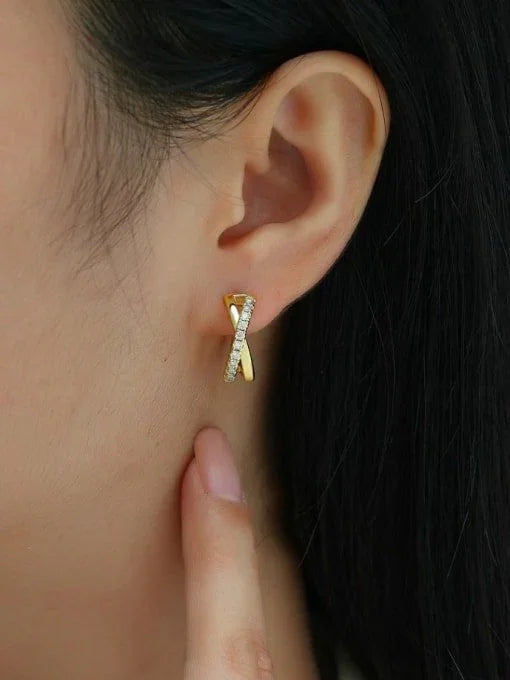 18K Gold Coated Sterling Silver Intersecting CZ Earrings - Wearluxe Jewelry