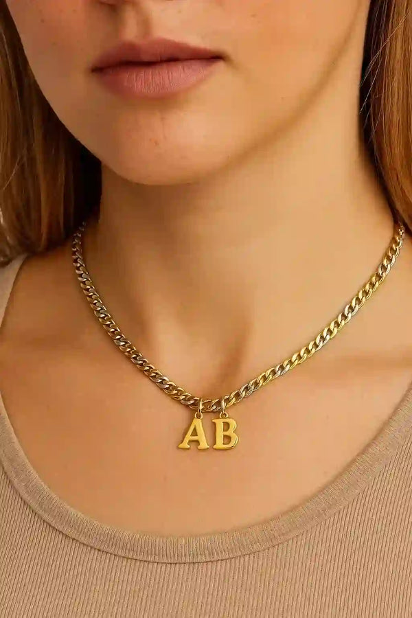 Chunky Gold Chain Necklace with Initial Charms
