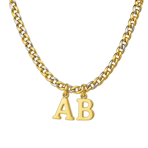Chunky Gold Chain Necklace with Initial Charms
