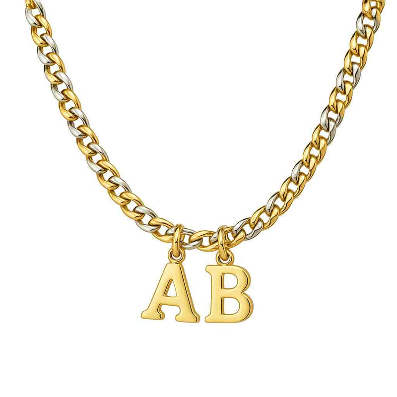Chunky Gold Chain Necklace with Initial Charms