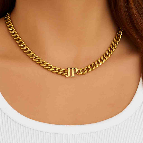 Custom Initial Gold Vermeil Cuban Chain Necklace - Wearluxe Jewelry