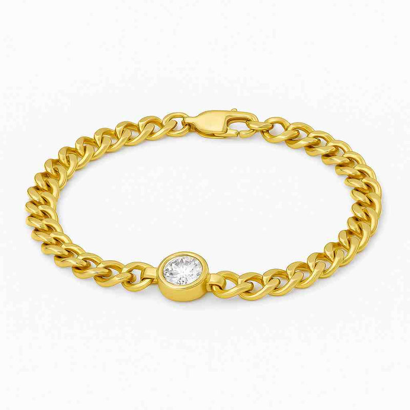 Gold Vermeil Bezel - Set Cuban Link Bracelet - Wearluxe Jewelry