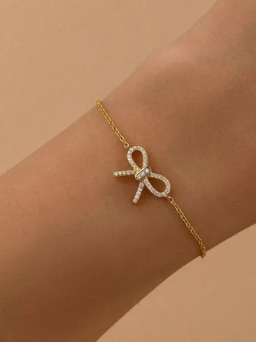 Golden Bow Sparkle Bracelet (18K Gold Coated) - Wearluxe Jewelry
