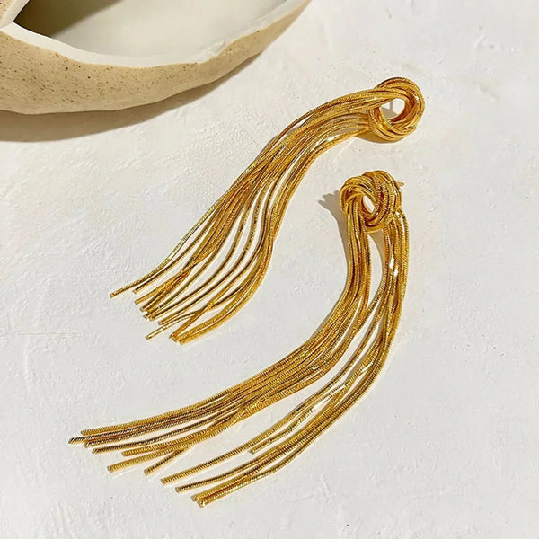 Golden Cascade Tassels: Sterling Silver Gold Plated Earrings - Wearluxe Jewelry