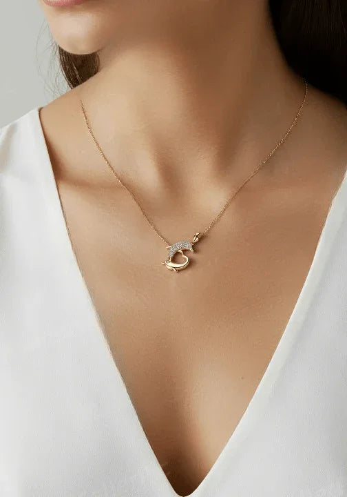 Golden Dolphin Heart Necklace (18K Gold Coated Sterling Silver) - Wearluxe Jewelry
