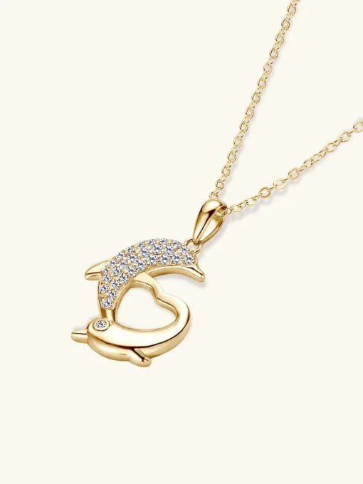 Golden Dolphin Heart Necklace (18K Gold Coated Sterling Silver) - Wearluxe Jewelry