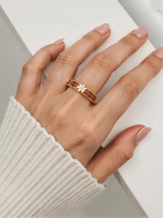 Golden Floral Enamel Ring - Wearluxe Jewelry
