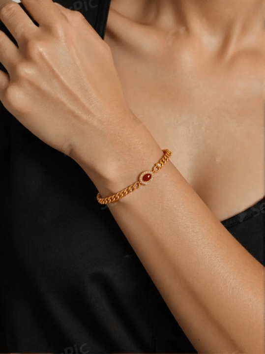 Golden Red Stone Halo Bracelet - Wearluxe Jewelry