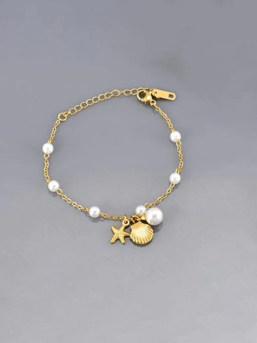 Golden Seashell & Pearl Bracelet (18K Gold Coated) - Wearluxe Jewelry