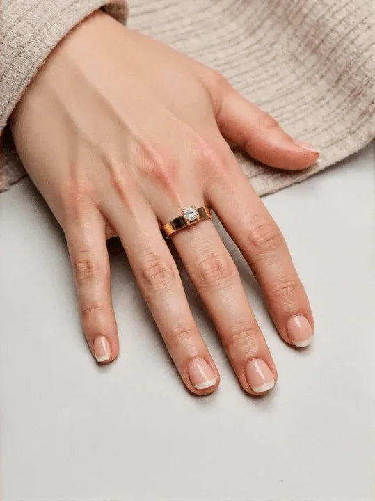 Golden Solitaire Band Ring (18K Gold Coated) - Wearluxe Jewelry