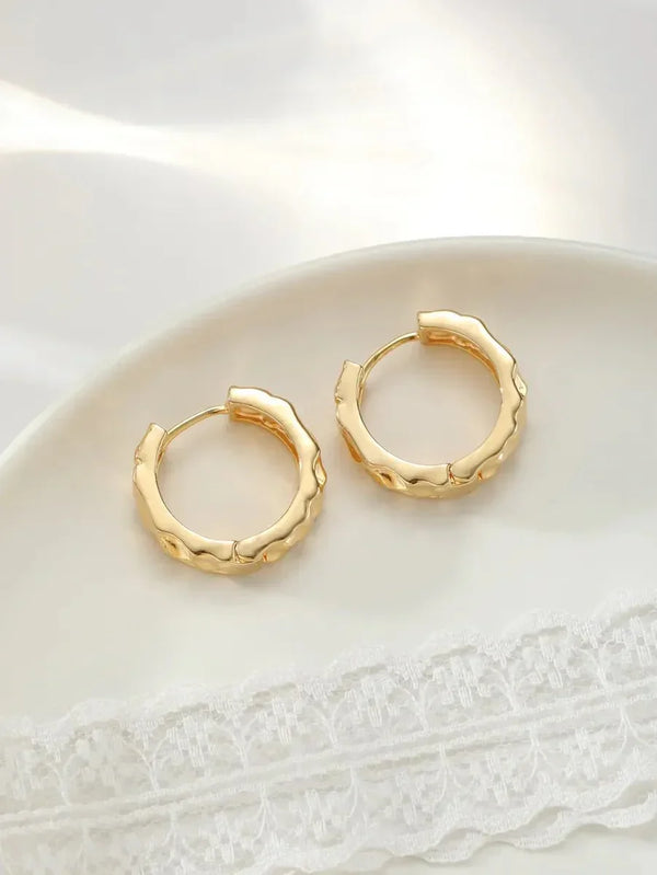 Golden Texture Hoops: Sterling Silver Gold Plated Earrings - Wearluxe Jewelry