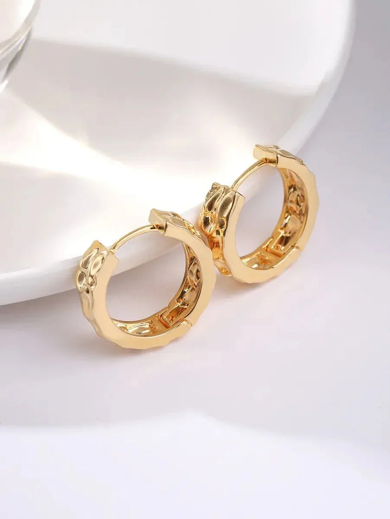 Golden Texture Hoops: Sterling Silver Gold Plated Earrings - Wearluxe Jewelry