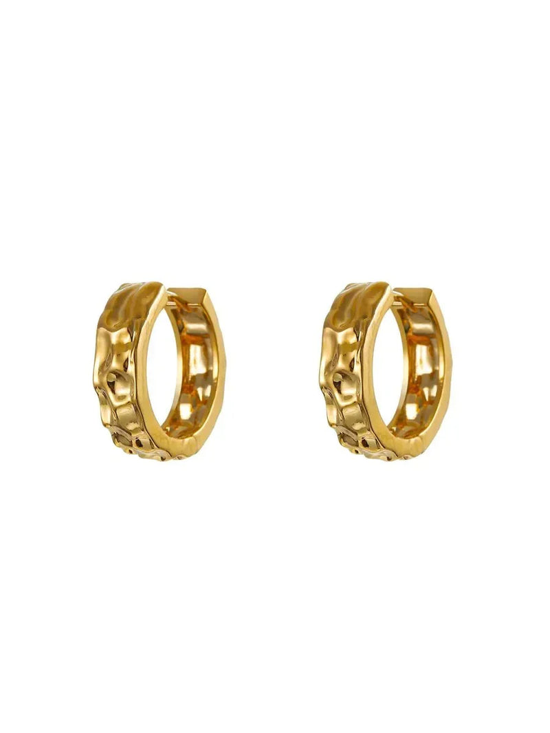 Golden Texture Hoops: Sterling Silver Gold Plated Earrings - Wearluxe Jewelry
