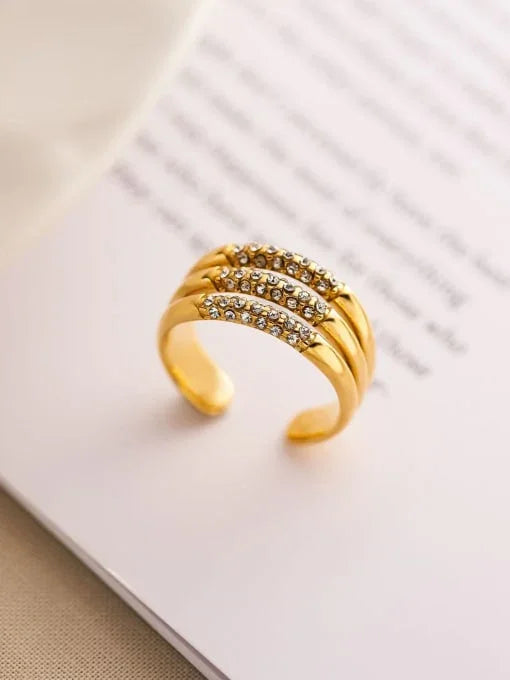 Golden Triple Band Sparkle Ring (18K Gold Coated) - Wearluxe Jewelry