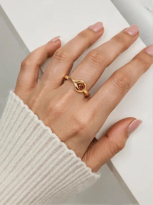 Golden Twisted Band Ring with Red Stone (18K Gold Coated) - Wearluxe Jewelry