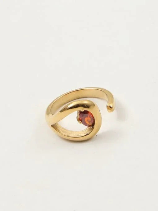 Golden Twisted Band Ring with Red Stone (18K Gold Coated) - Wearluxe Jewelry