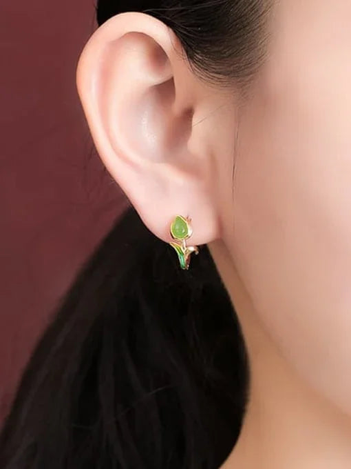 Jade Flower Vintage Huggie Earring - Wearluxe Jewelry