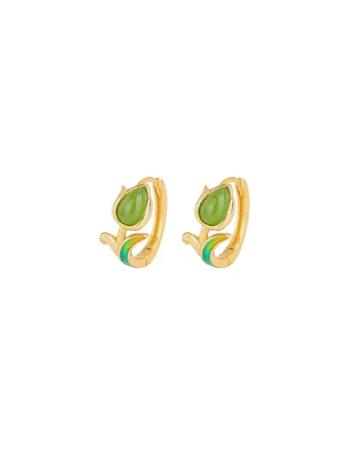 Jade Flower Vintage Huggie Earring - Wearluxe Jewelry