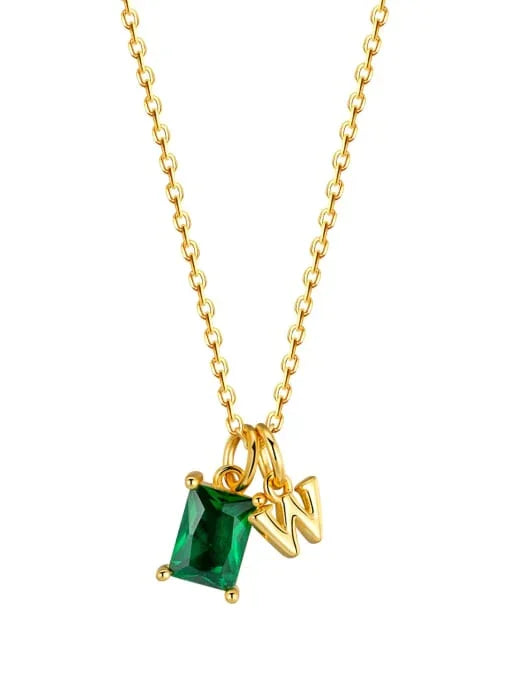 Personalized Emerald & Letter Charm Necklace 18K Gold Coated - Wearluxe Jewelry