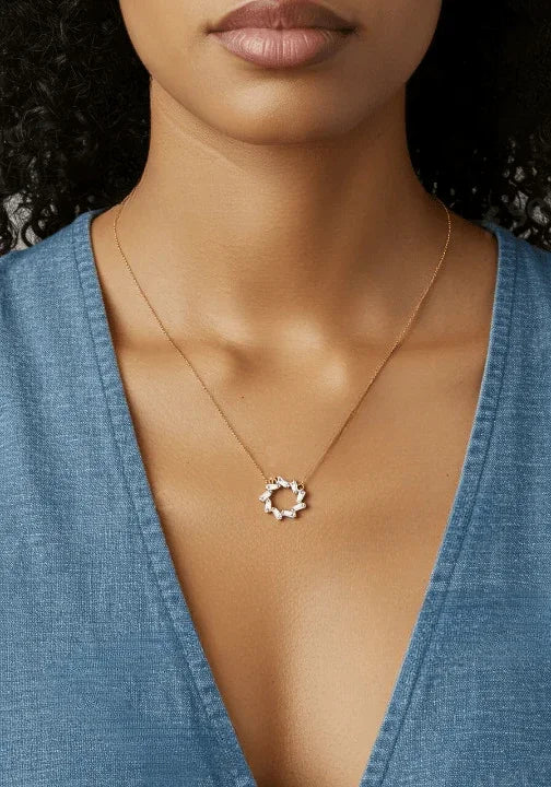 Radiant Circle: 18K Gold Coated Baguette CZ Necklace - Wearluxe Jewelry