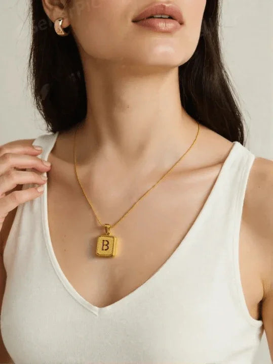 Radiant Gold Square Initial Pendant Necklace - Wearluxe Jewelry