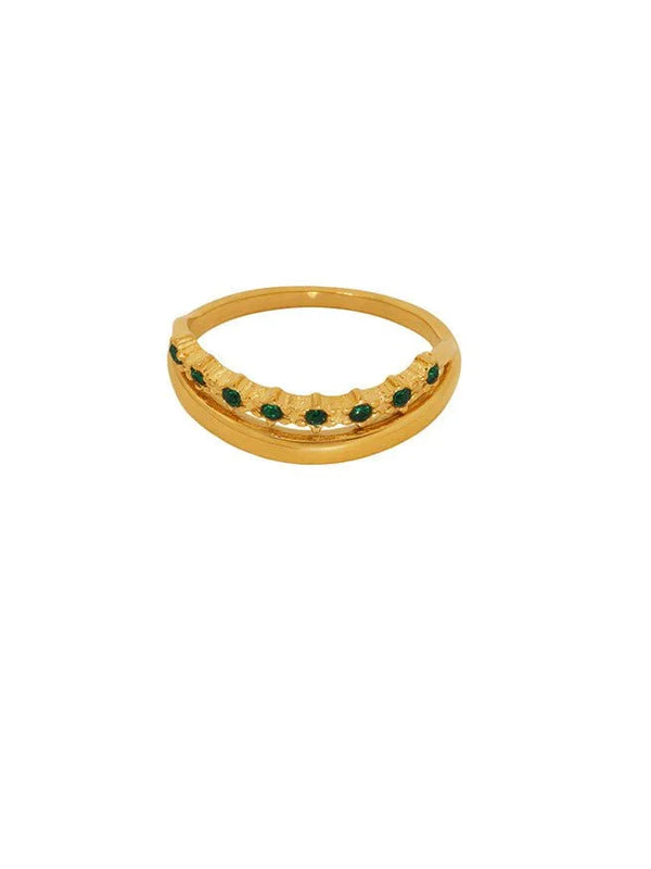 Radiant Green Crescent Ring: 18K Gold Plated - Wearluxe Jewelry