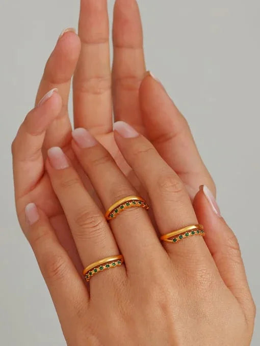 Radiant Green Crescent Ring: 18K Gold Plated - Wearluxe Jewelry