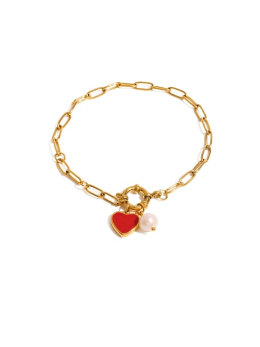 Red Heart & Pearl Charm Bracelet – 18k Gold Vermeil - Wearluxe Jewelry