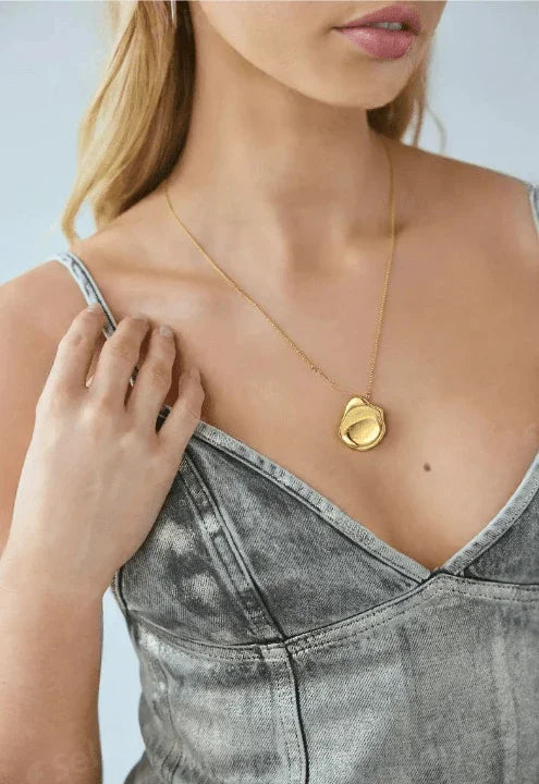 Sculpted Golden Disc: 18K Gold Coated Sterling Silver Pendant - Wearluxe Jewelry